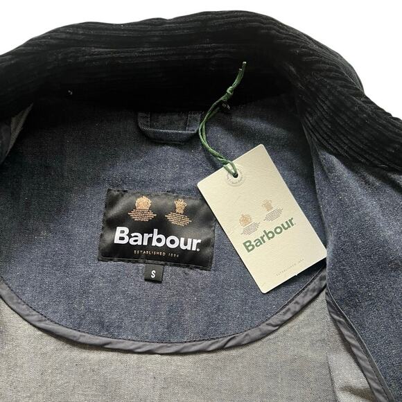 Barbour OS Bedale Casual Denim Jacket Indigo Corduroy Collar Oversized Mens S - Picture 7 of 9